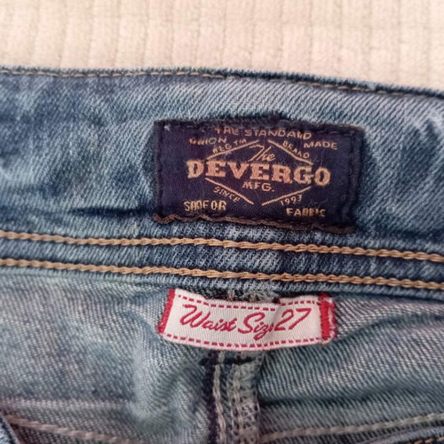 Devergo women's low-rise jeans used, light blue with rips, size XS
