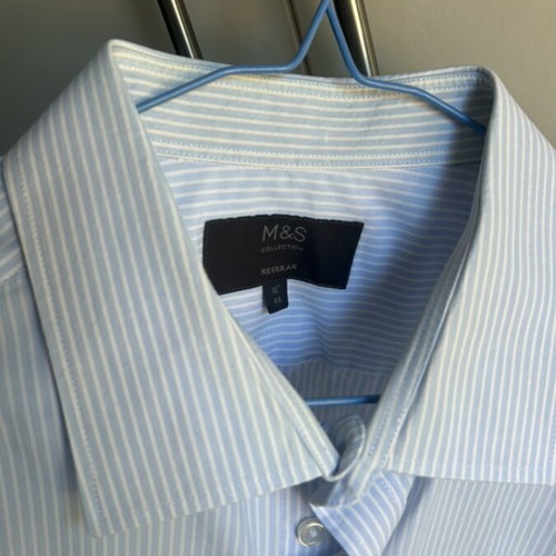 Men's striped blue shirt M&S used with chest pocket and cufflinks