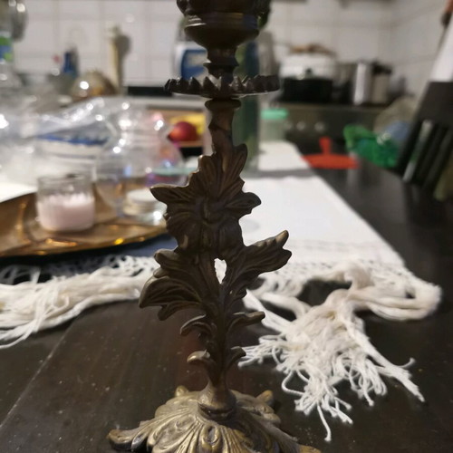 Copper candlestick used with floral design, vintage 70s