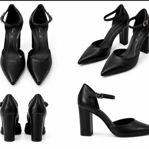 Black pumps with strap and comfortable heel, like new
