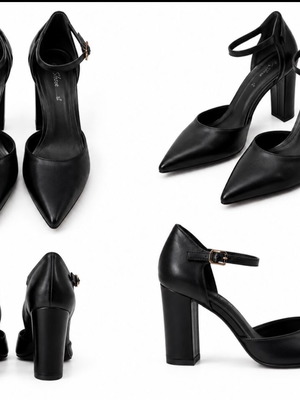 Black pumps with strap and comfortable heel, like new