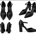 Black pumps with strap and comfortable heel, like new