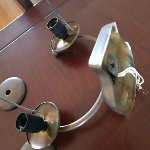 Old wall lights used, glass and bronze, set of two