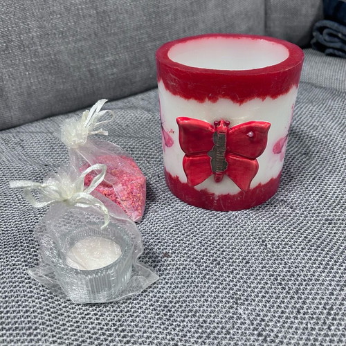 Handmade scented wax lantern like new with butterflies