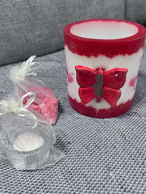 Handmade scented wax lantern like new with butterflies