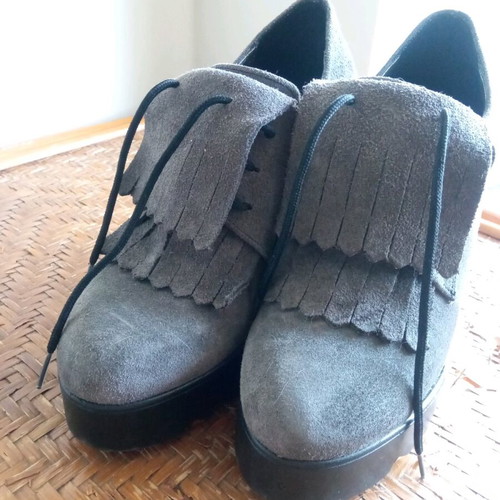 Platform shoes genuine leather size 37 like new, dark gray