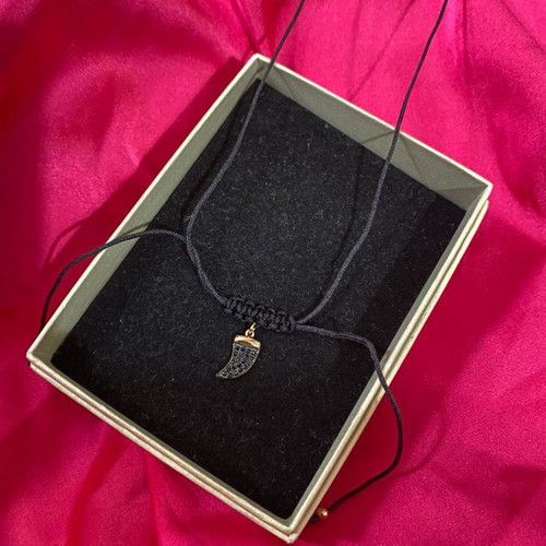 Necklace new handmade, black with gold details and zircon