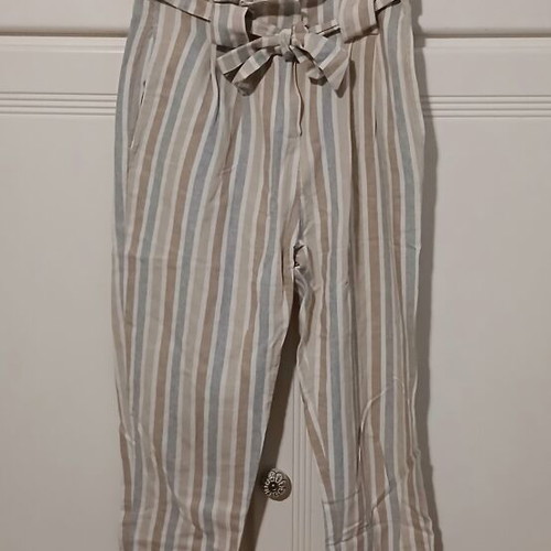 Attrattivo linen high-waisted pants used, beige, summer style