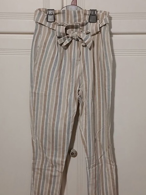 Attrattivo linen high-waisted pants used, beige, summer style