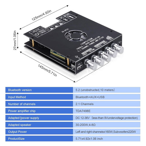 ZK-HT21 Bluetooth 2.1 Channel Audio Amplifier Module 160W×2 + 220W Subwoofer