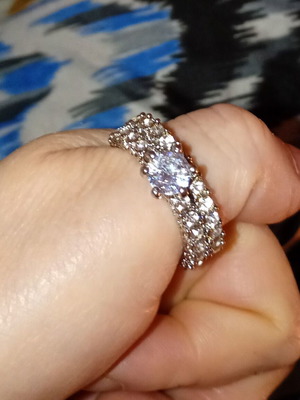 Double ring silver plated with zircon, new, unisex, size 11