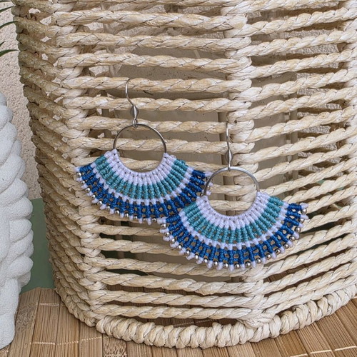 Macrame earrings blue, new, hypoallergenic