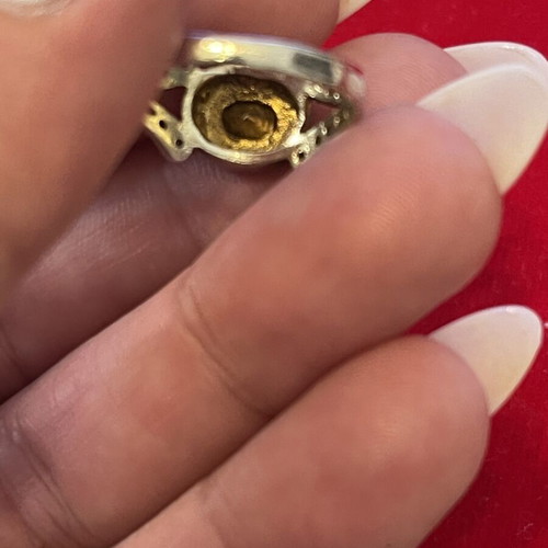 Silver gold ring with old cut diamonds used, size 56