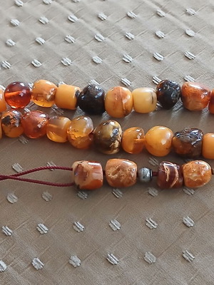 Amber Worry Beads used with silver bead, 29 beads plus 4 ends