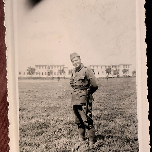 Greek soldier vintage photo, Larisa military camp