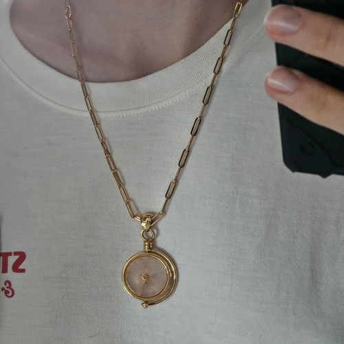 Lanvin Agathe Pendant Necklace Like New, Gold and Pink