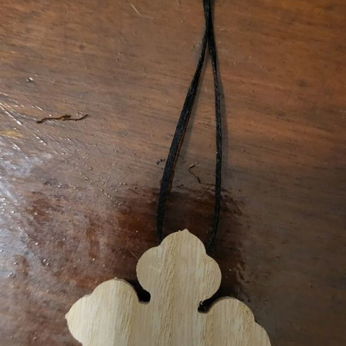 Carved wooden cross from Athos cell with cord