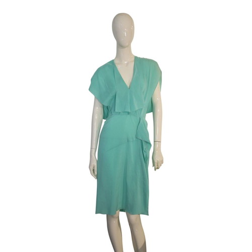 Roland Mouret silk midi seafoam dress with draped V neckline
