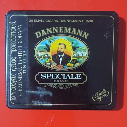 Dannemann cigar case used, metal vintage box for 20 small cigars