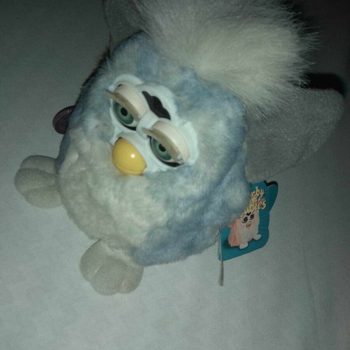 Vintage Rare Furby 90s Blue Grey Teal White new with Greek note