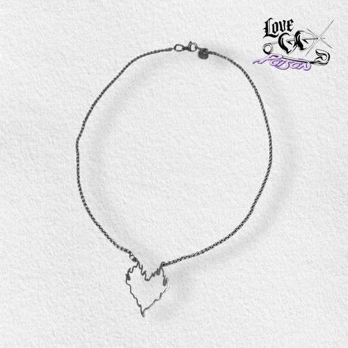 Love x Poison Handmade Stainless Steel Chain Choker Necklace with Flaming Heart Charm
