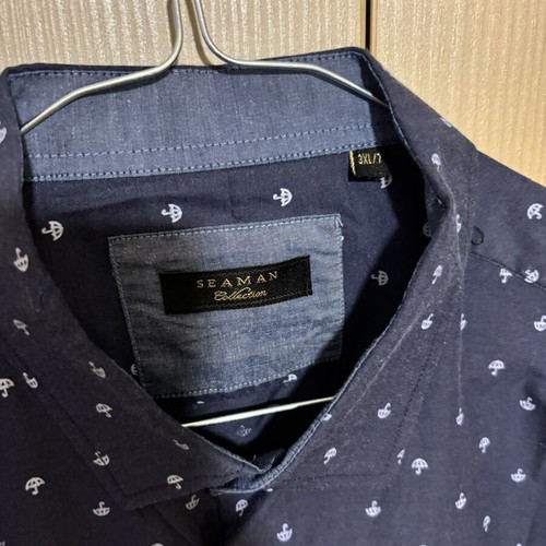 Seaman Collection men's shirt dark blue with umbrella pattern used
