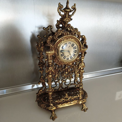 Vintage Peter Baroque style brass table clock used