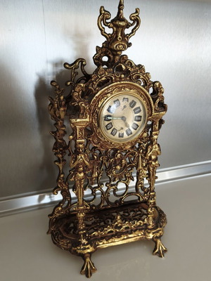 Vintage Peter Baroque style brass table clock used
