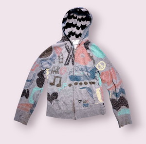 Roxy Crayon Doodle Print Zip Up Hoodie