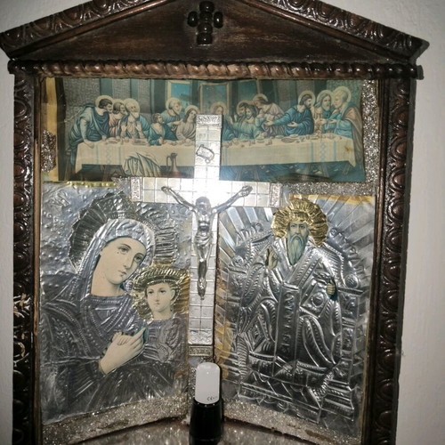 Retro iconostasis used with blue lamp, dimensions 35x25 cm