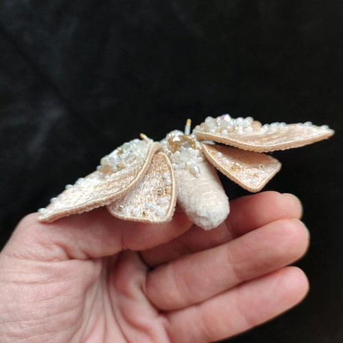 Butterfly brooch new, beige, handmade