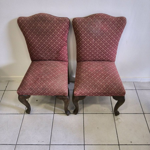 Set of 2 vintage chairs used with burgundy fabric upholstery