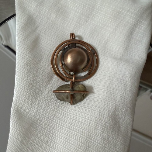 Handmade copper pendant with unique solar system design, new