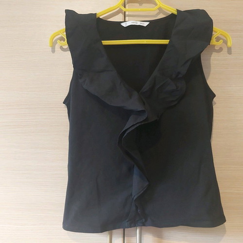 MNG Black Frill T-Shirt Size Small Like New