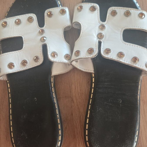 Haralas flip flops with strass used, size 37, white