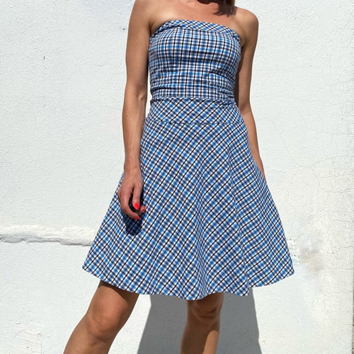 Strapless dress like new, size XS/S, white and blue