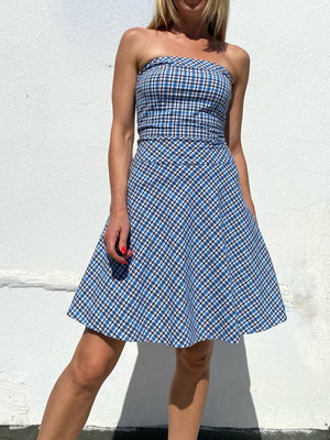 Strapless dress like new, size XS/S, white and blue