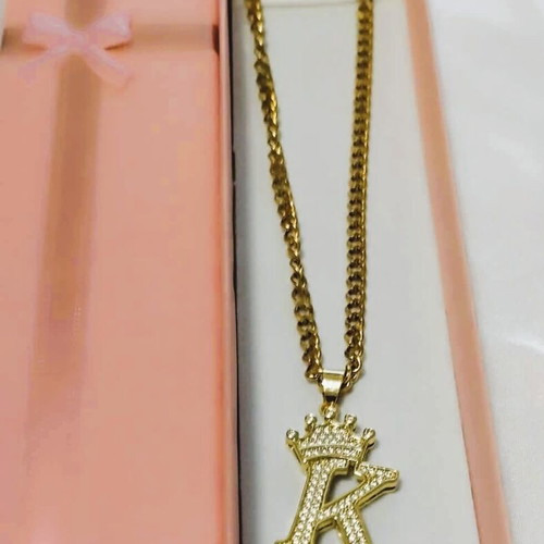 Monogram necklace gold new with sparkling zircon unisex