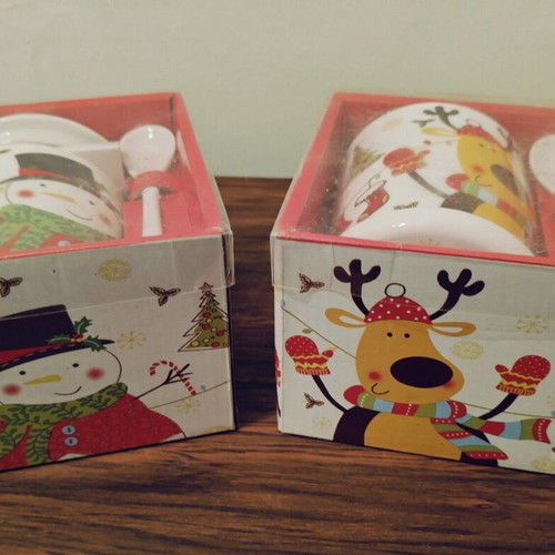 Christmas mugs snowman and reindeer new, set of 2 pieces