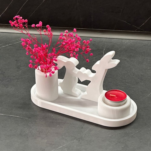 Easter decorative tray with bunnies and tealight holder