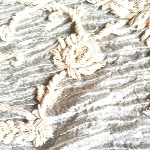 Organza table runner embroidered with gold thread used, vintage 1950s