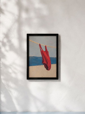 Black Frame 10×15 with Red Swimsuit Art Print, Summer Wall Decor