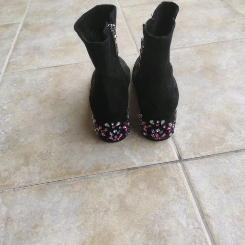 Black ankle boots size 38 used with rhinestones