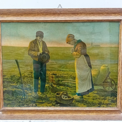 Vintage lithograph framed artwork The Angelus by Jean-Francois Millet like new 57x37
