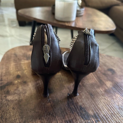 Chaniotakis leather sandals used, brown with rhinestones, size 36