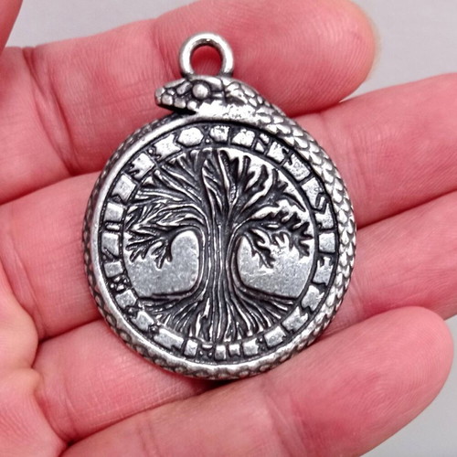 Metal pendant Tree of Life and snake new, lot of 10, 5 cm