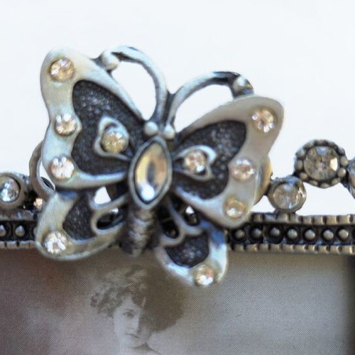 Mini metal Art Nouveau frame like new with rhinestone decoration