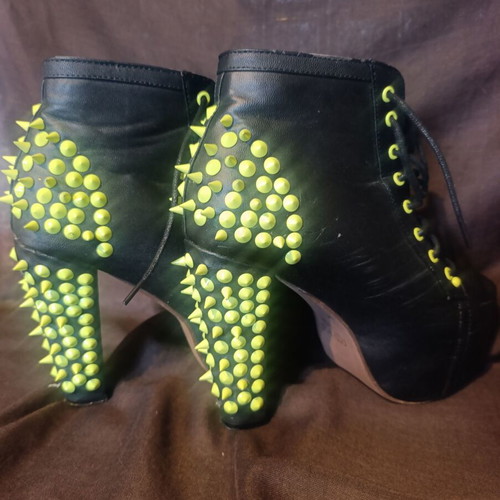 Red Lips boots with neon spikes 12cm heel, used, size 36
