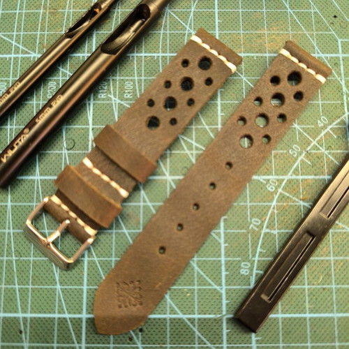 Handmade leather watch strap Racer style, custom colors