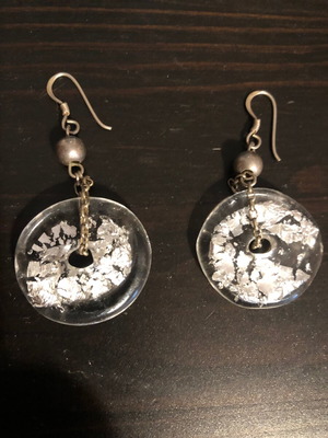 Earrings used, dangling with silver leaf transparent